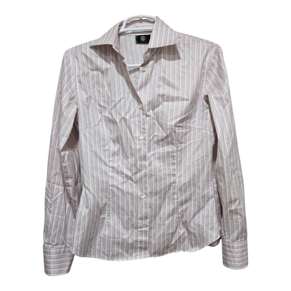 Bogner Purple White Striped Tailored Cotton Button Up Shirt Women's 6